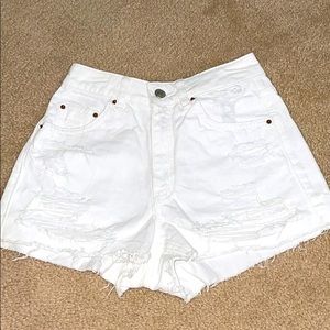 Topshop High Waisted Moto Mom Shorts - White